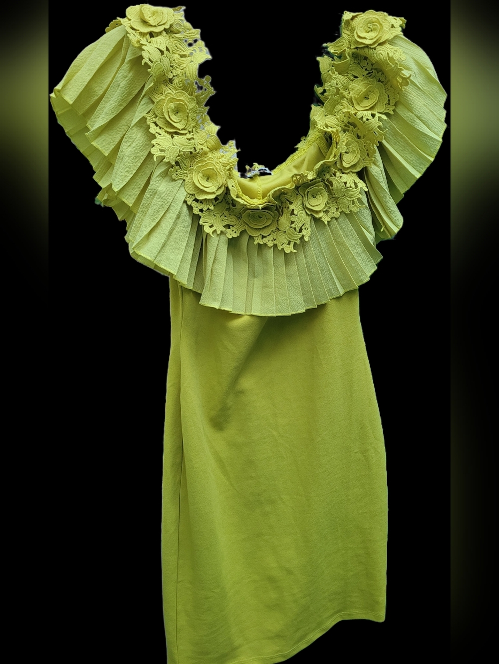 Fashion Nova Bright Yellow-Green Lace Trim Dress